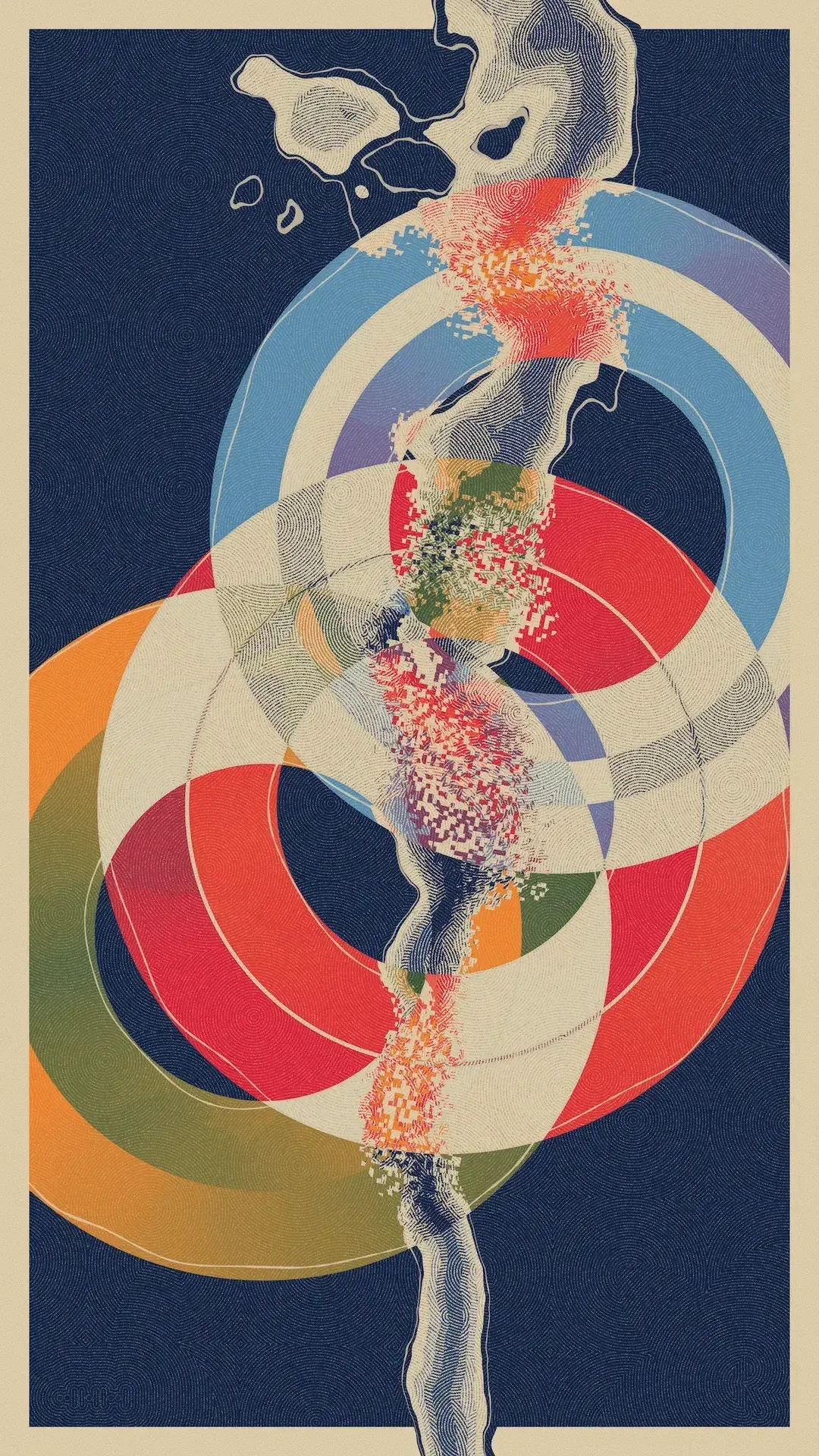 An edition of Résilience, isolines and hatching drawn with signed distance functions