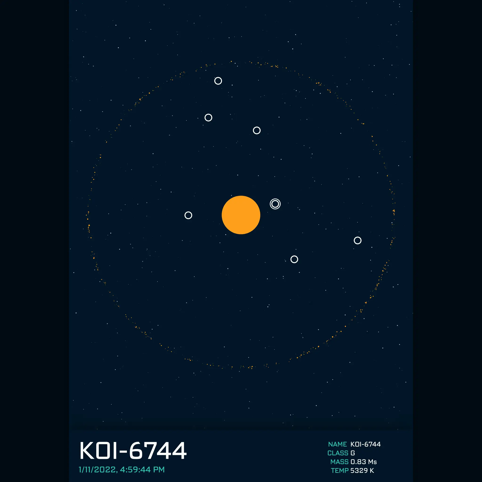 PLANETARY SYSTEM #1, KOI-6744: an orange star with orbiting planets and a faint circumstellar disc